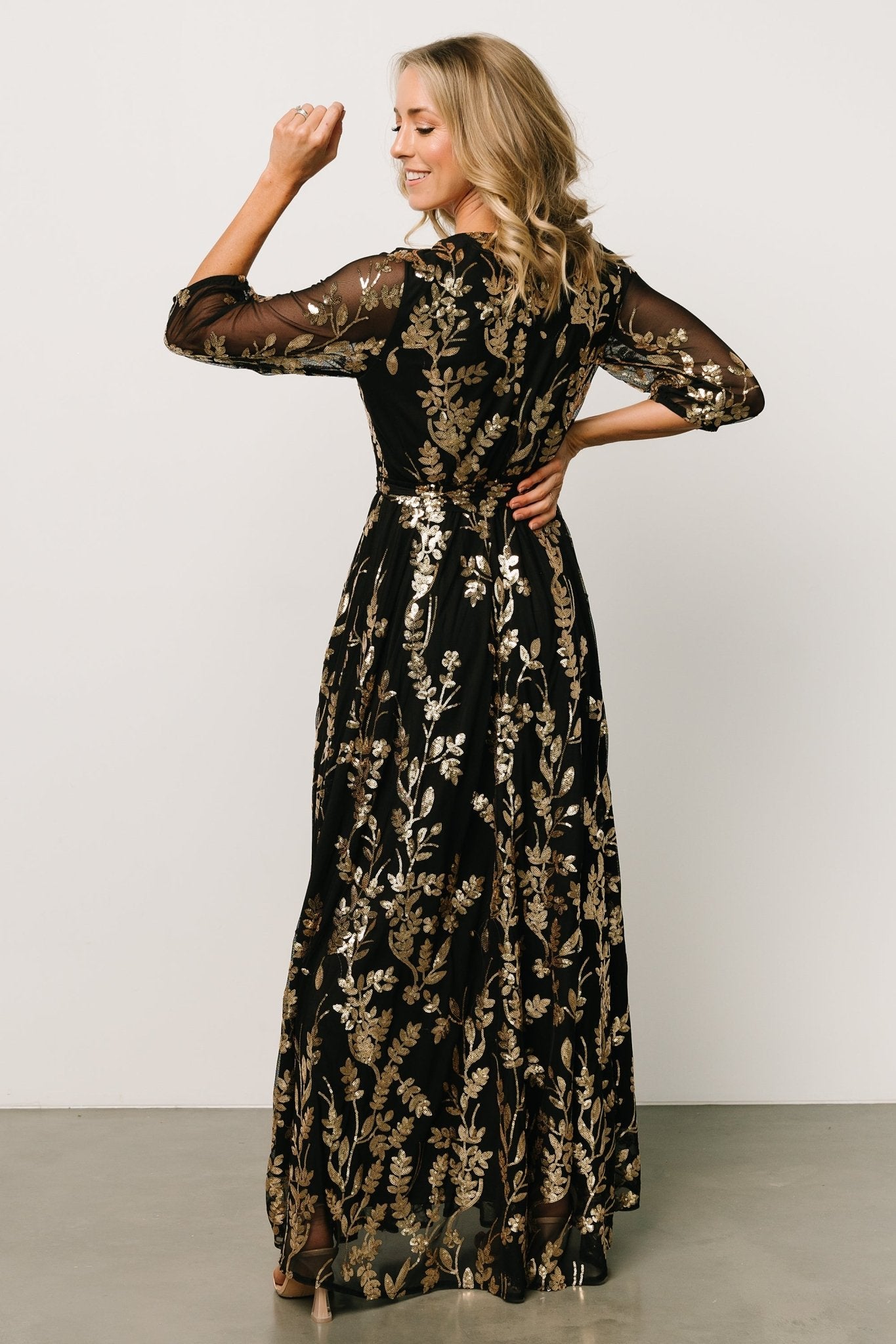 Destiny Sequin Maxi Dress | Black + Gold - Baltic Born