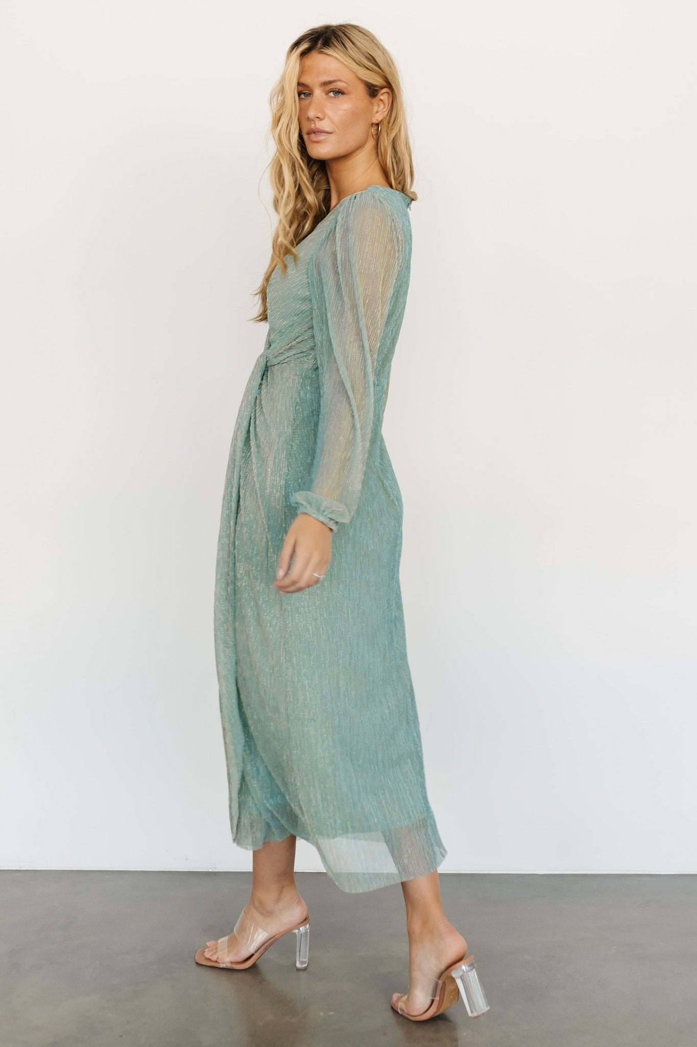 Devlyn Pleated Dress | Blue Sage Shimmer - Baltic Born