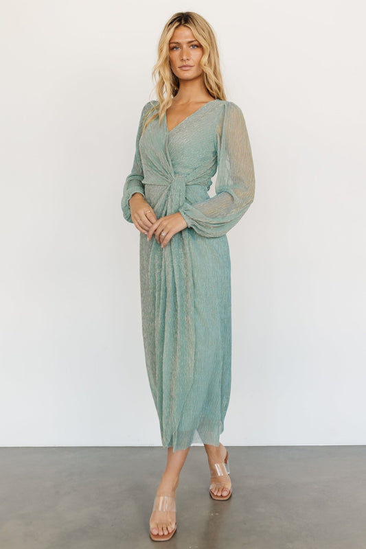 Devlyn Pleated Dress | Blue Sage Shimmer - Baltic Born