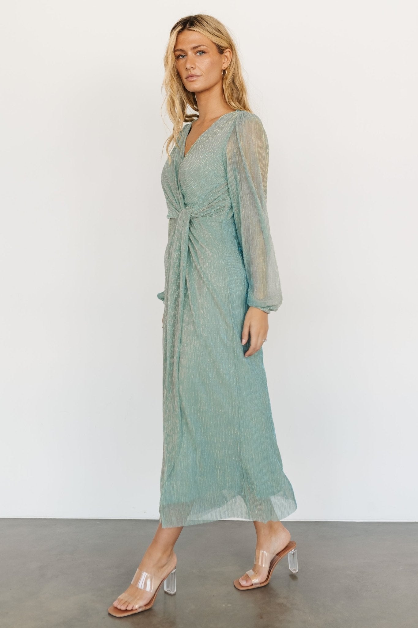 Devlyn Pleated Dress | Blue Sage Shimmer - Baltic Born