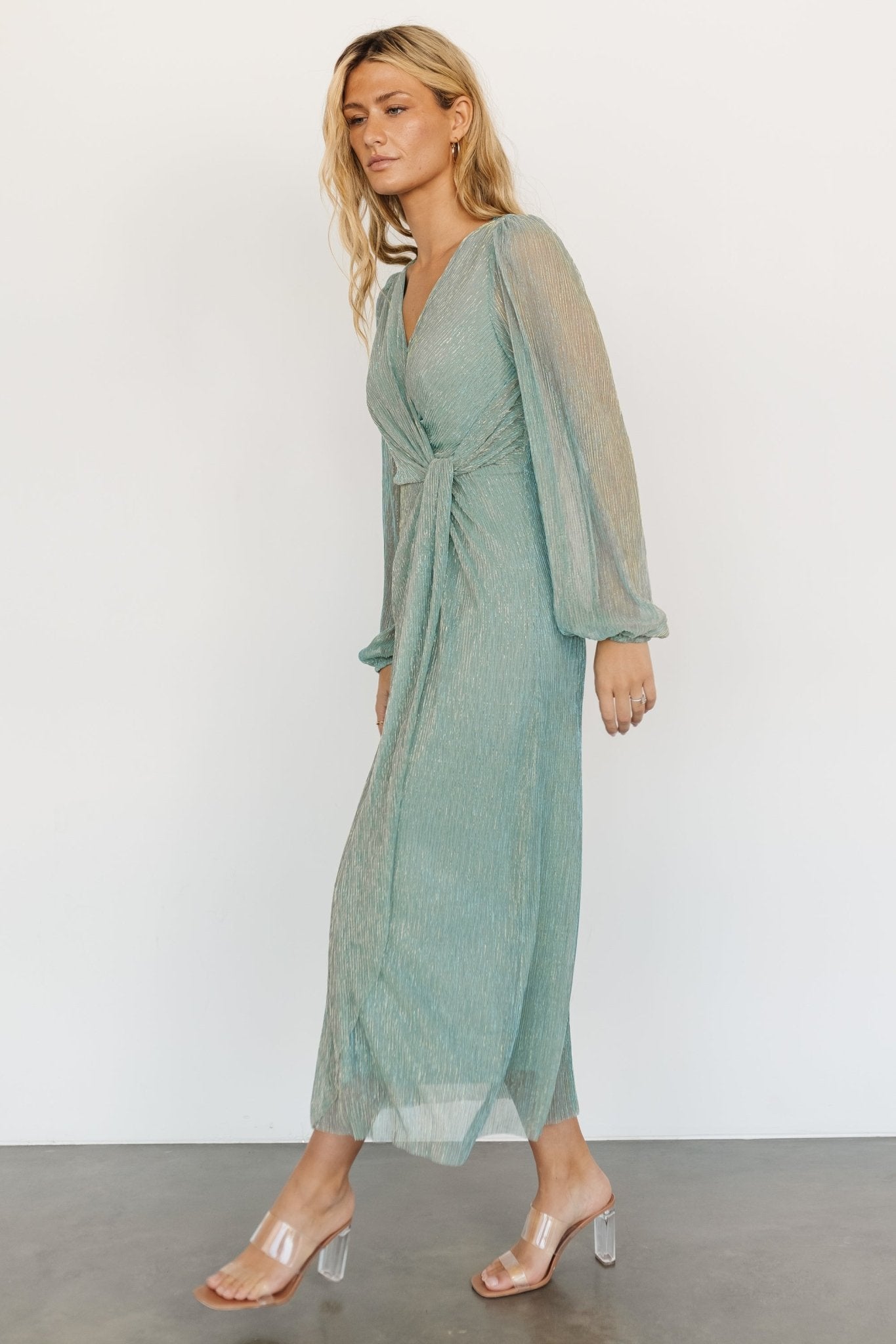 Devlyn Pleated Dress | Blue Sage Shimmer - Baltic Born