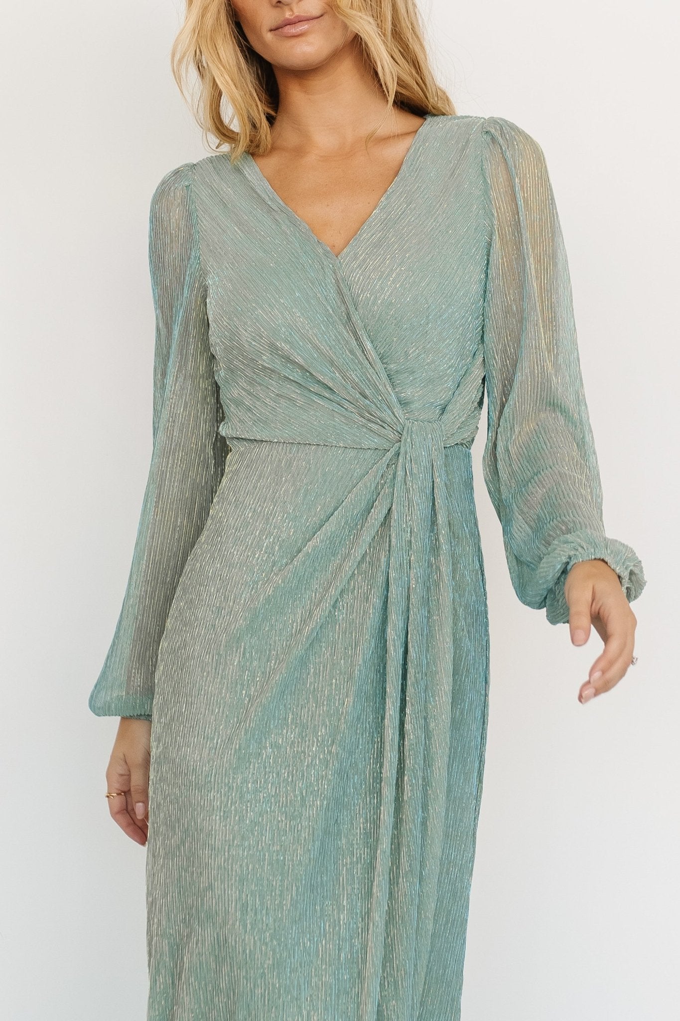 Devlyn Pleated Dress | Blue Sage Shimmer - Baltic Born