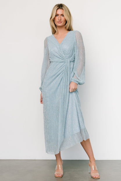 Devlyn Pleated Dress | Dusty Blue Shimmer - Baltic Born