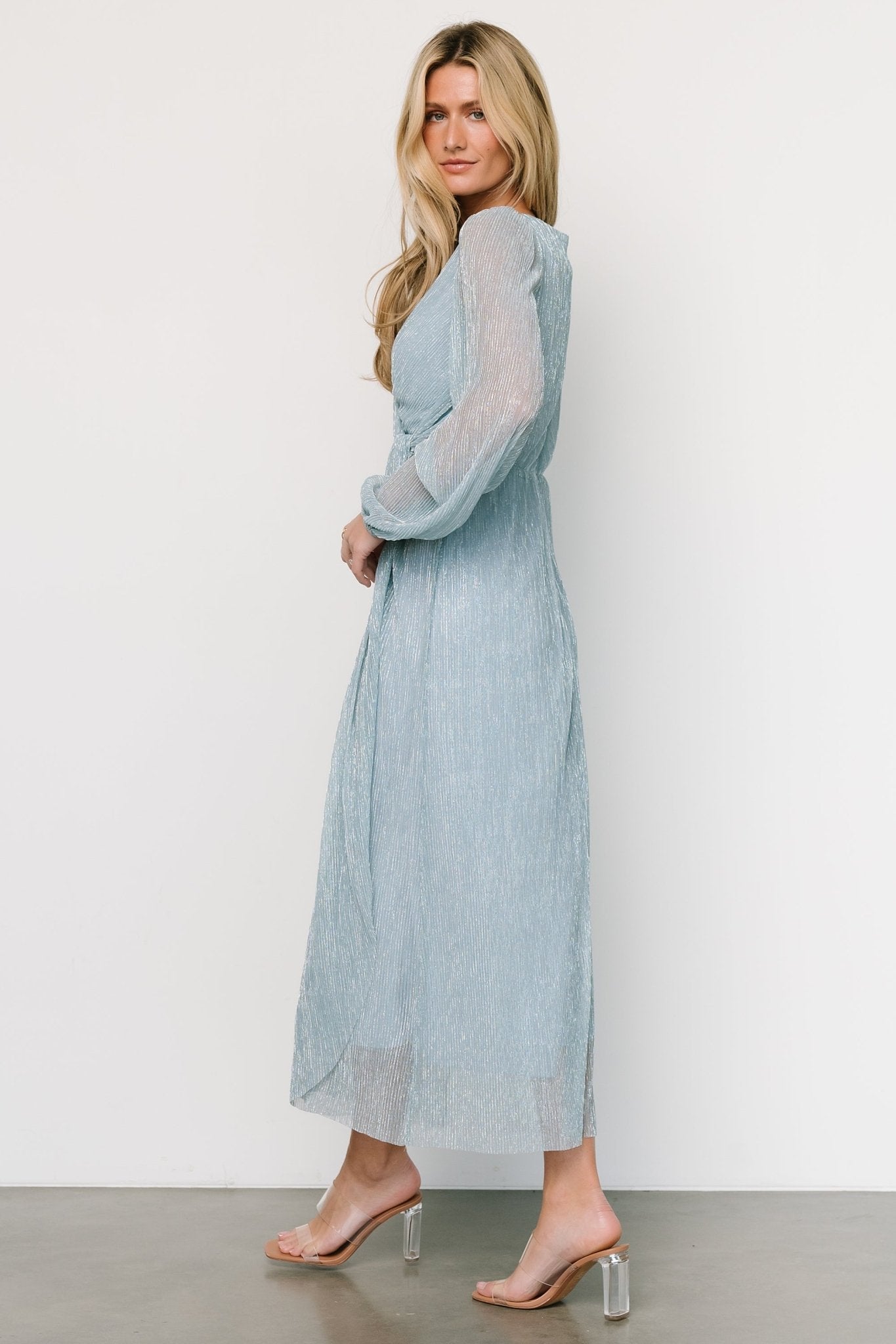 Devlyn Pleated Dress | Dusty Blue Shimmer - Baltic Born