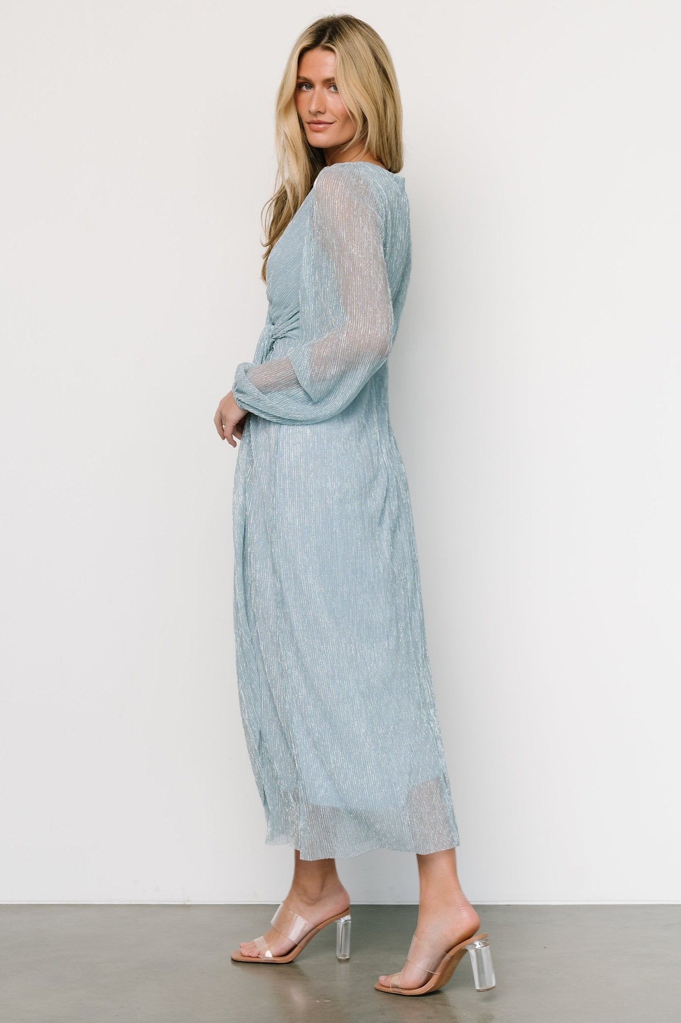 Devlyn Pleated Dress | Dusty Blue Shimmer - Baltic Born