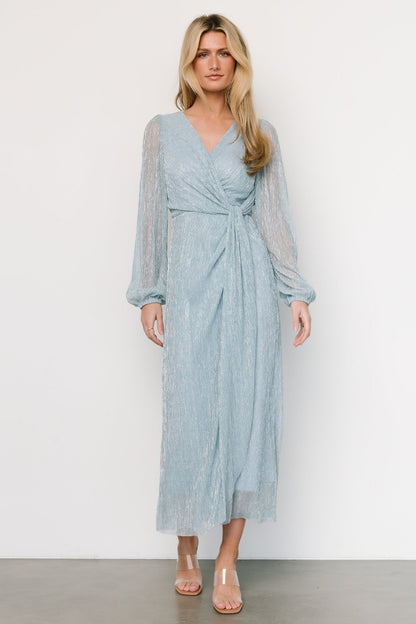 Devlyn Pleated Dress | Dusty Blue Shimmer - Baltic Born