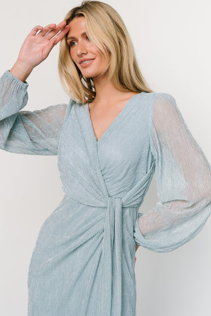 Devlyn Pleated Dress | Dusty Blue Shimmer - Baltic Born