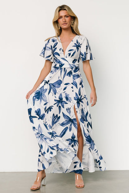 Dina Maxi Dress | White + Blue Floral - Baltic Born