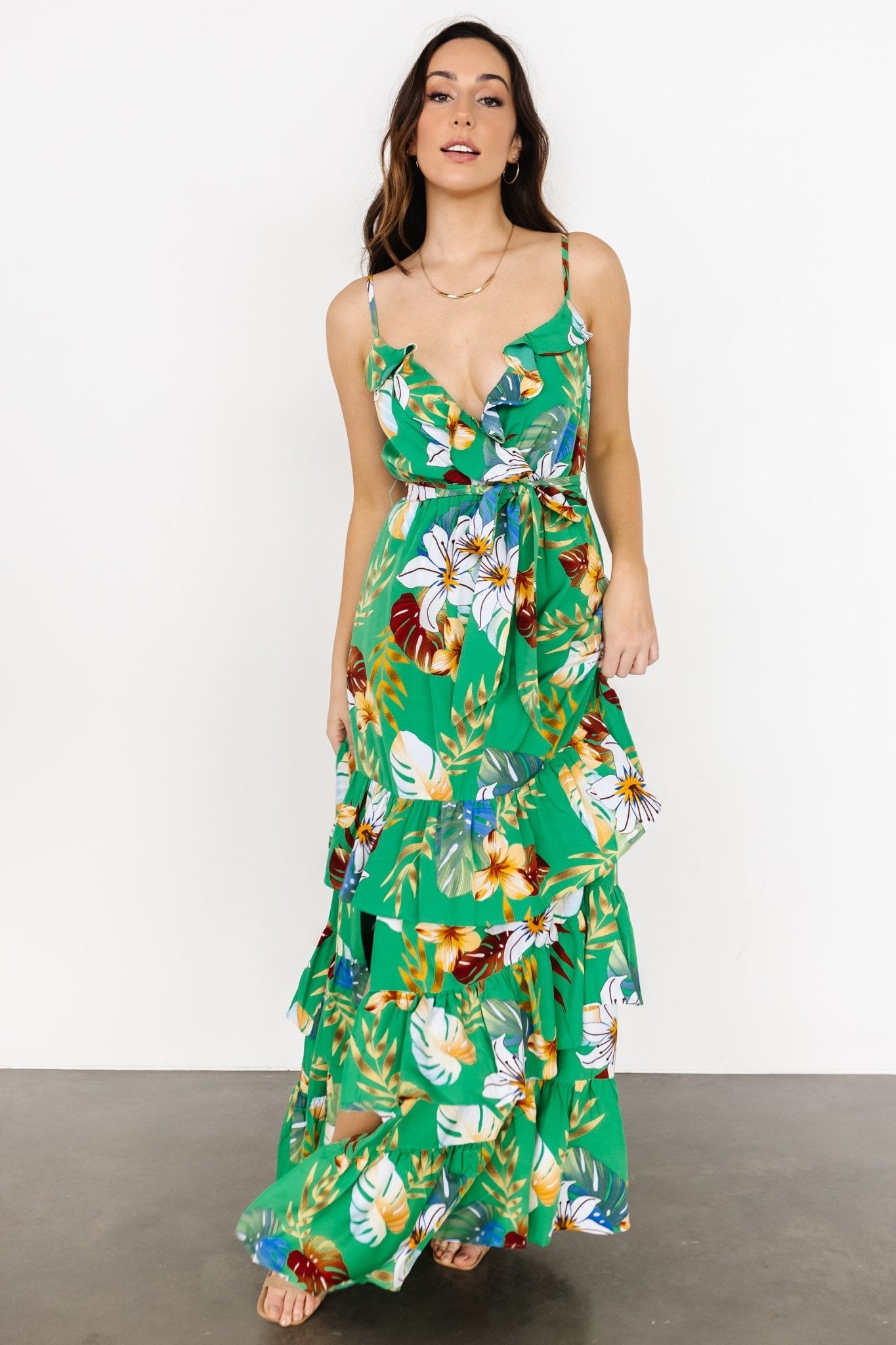 Dolores Ruffle Maxi Dress | Green Multi - Baltic Born