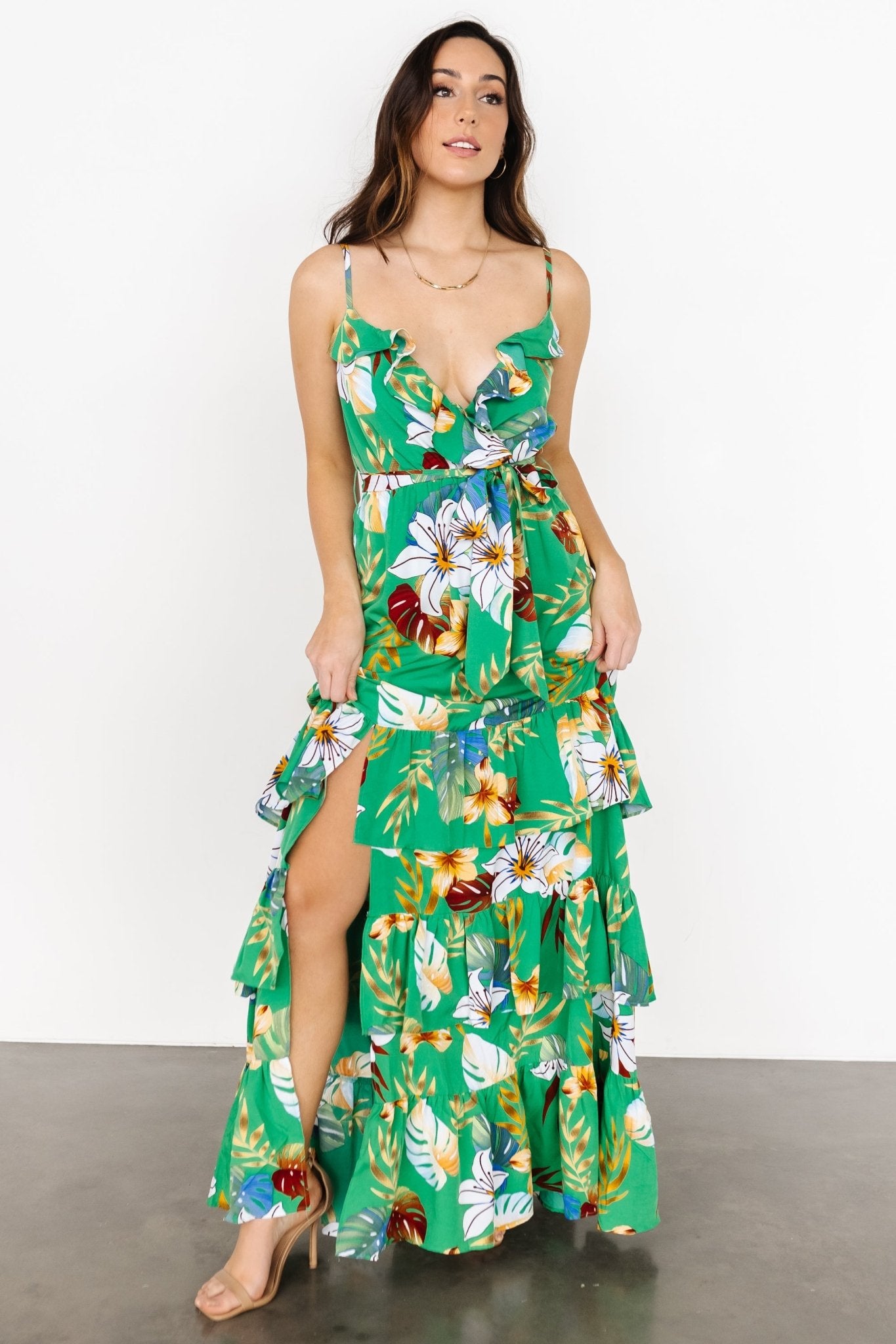 Dolores Ruffle Maxi Dress | Green Multi - Baltic Born