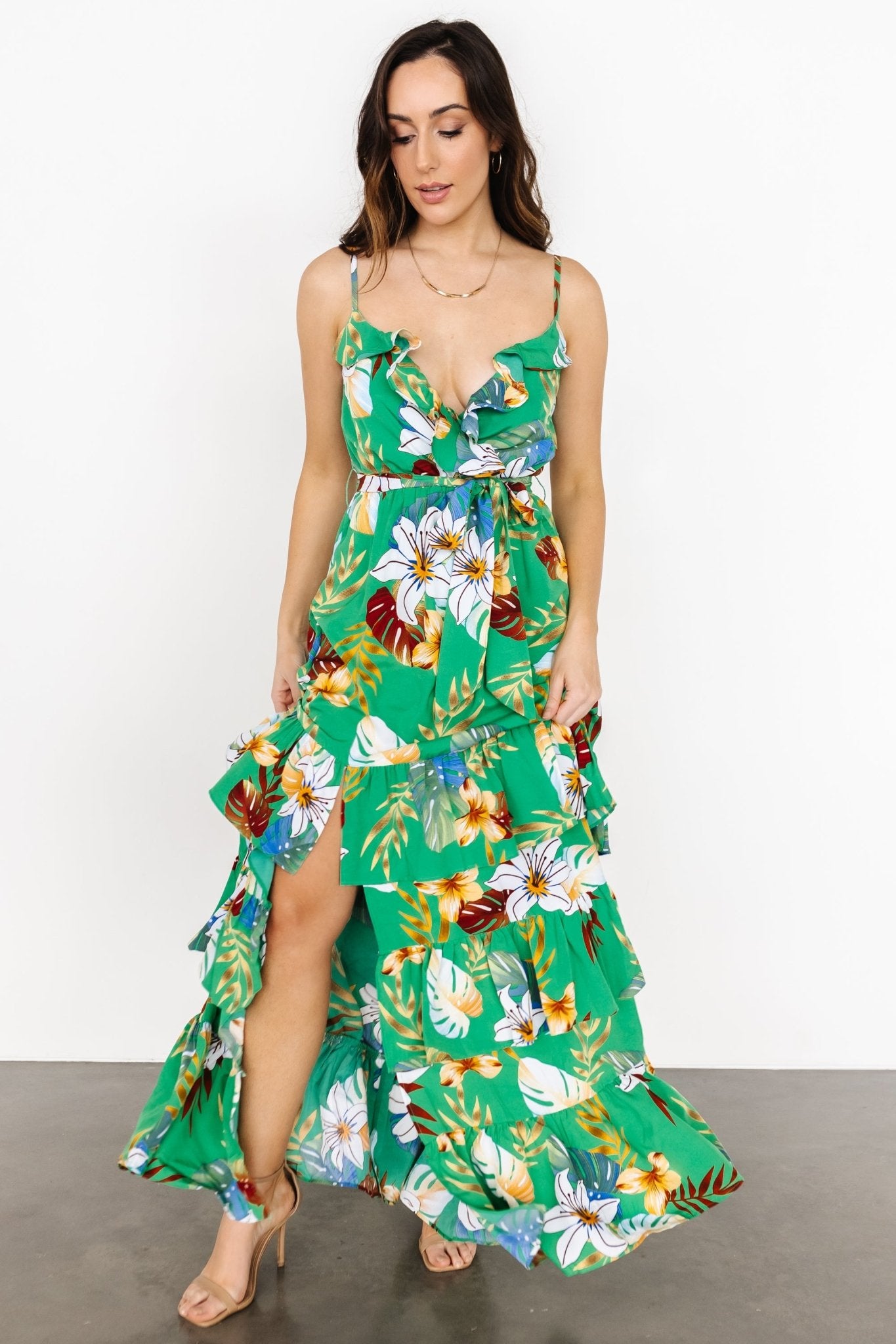 Dolores Ruffle Maxi Dress | Green Multi - Baltic Born