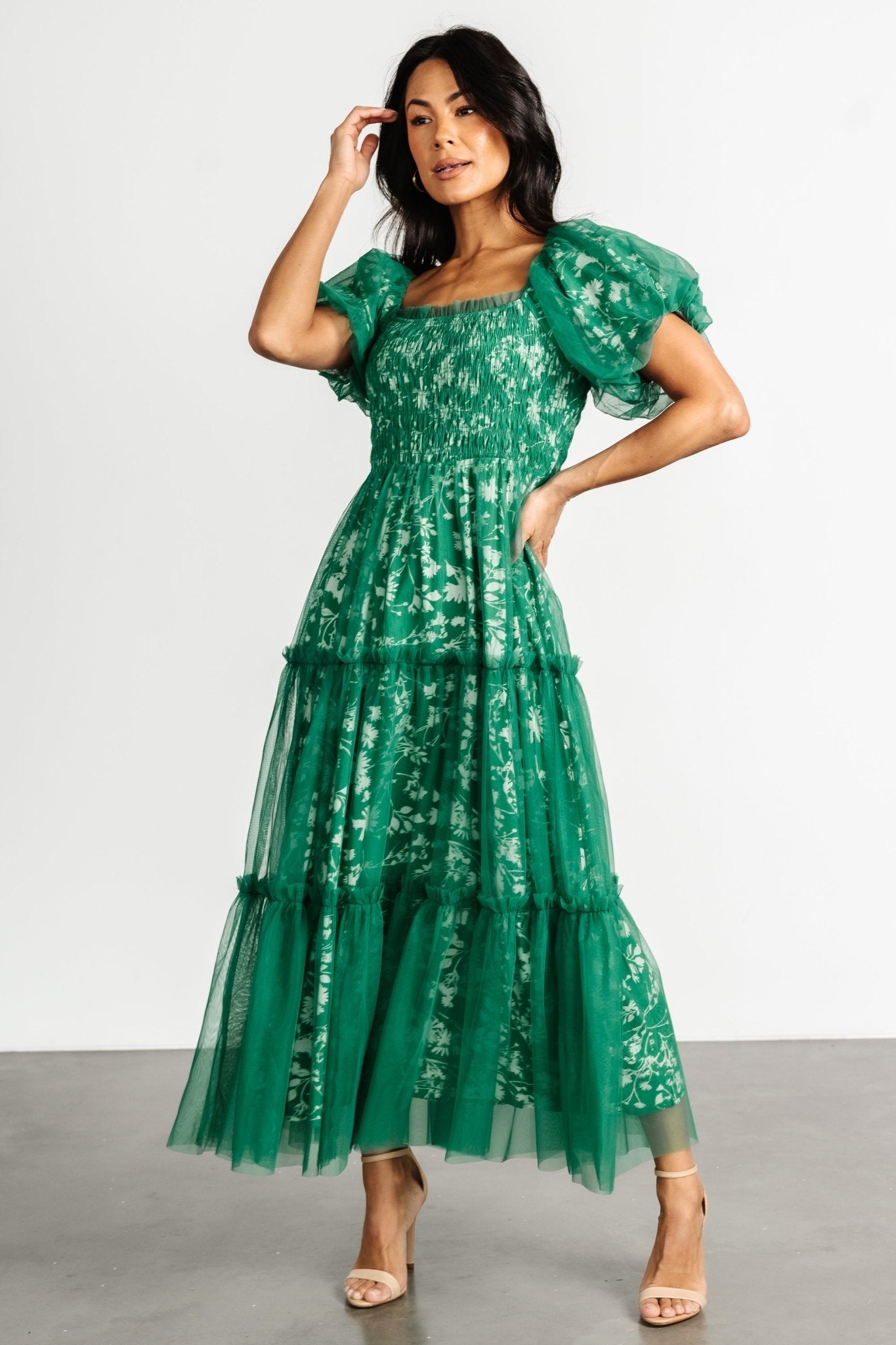 Doria Tulle Floral Maxi Dress | Green - Baltic Born