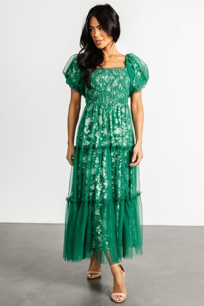 Doria Tulle Floral Maxi Dress | Green - Baltic Born