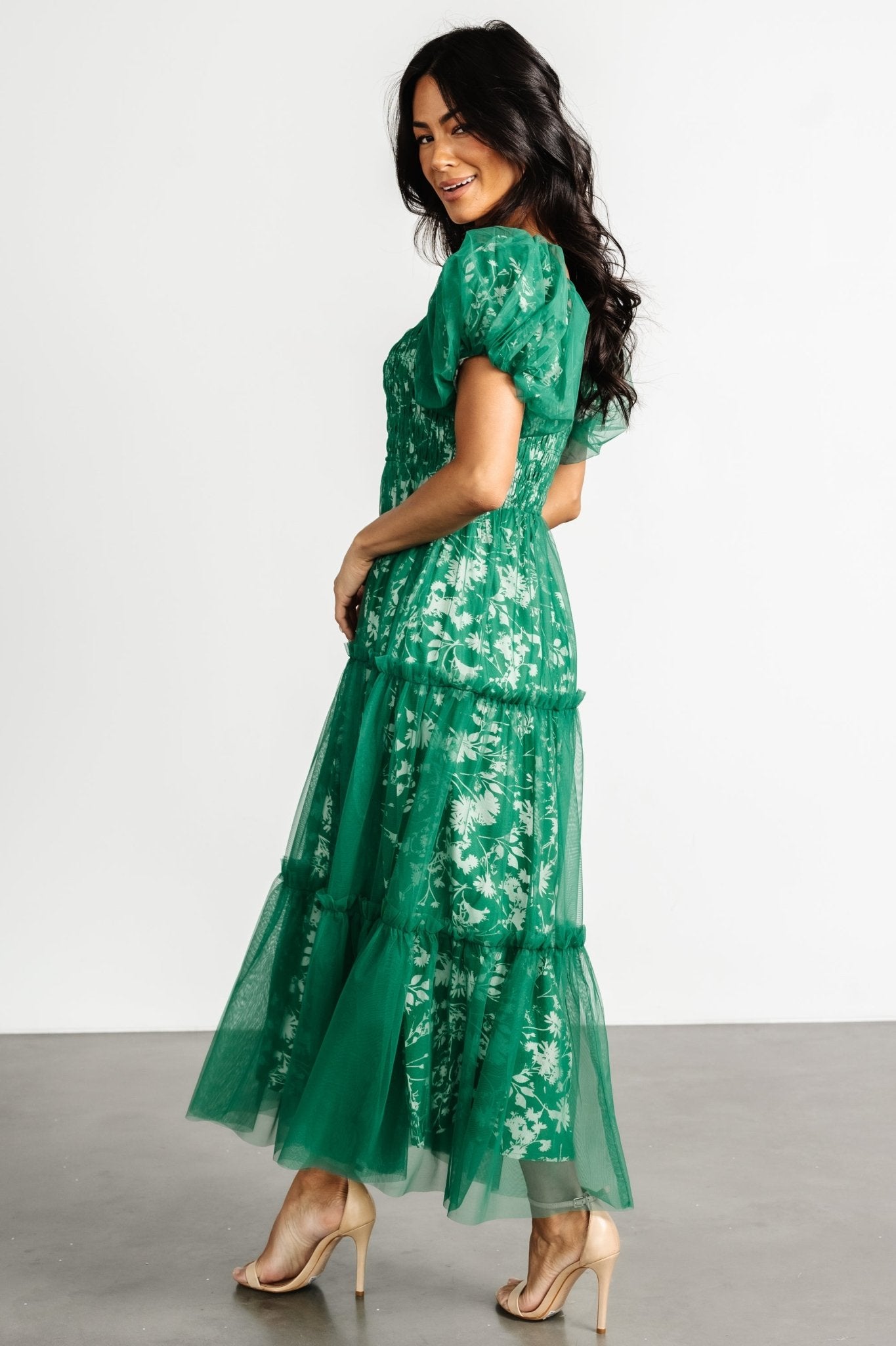 Doria Tulle Floral Maxi Dress | Green - Baltic Born