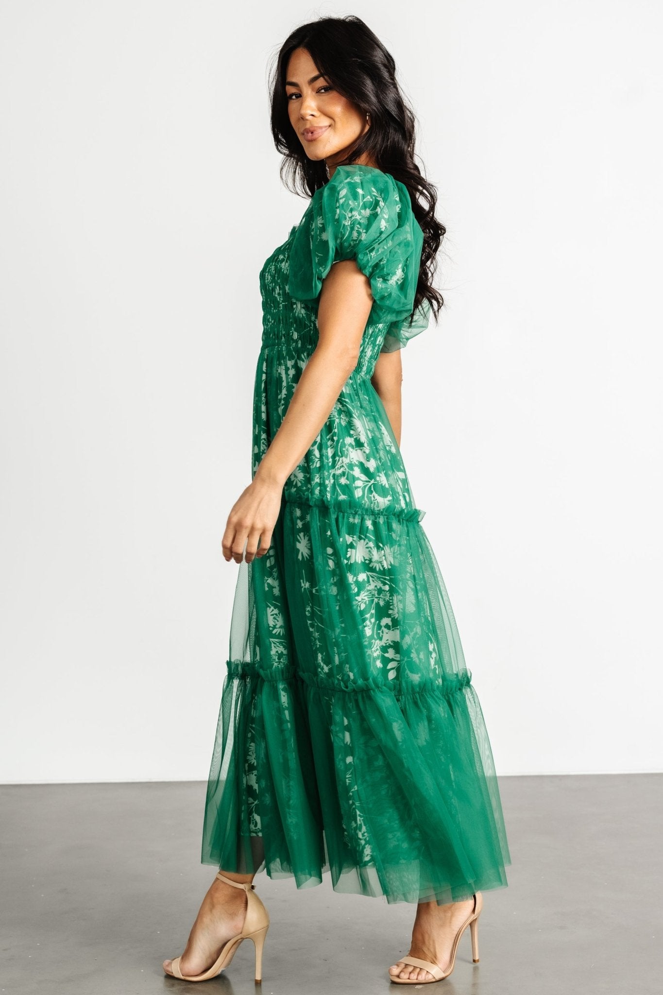 Doria Tulle Floral Maxi Dress | Green - Baltic Born