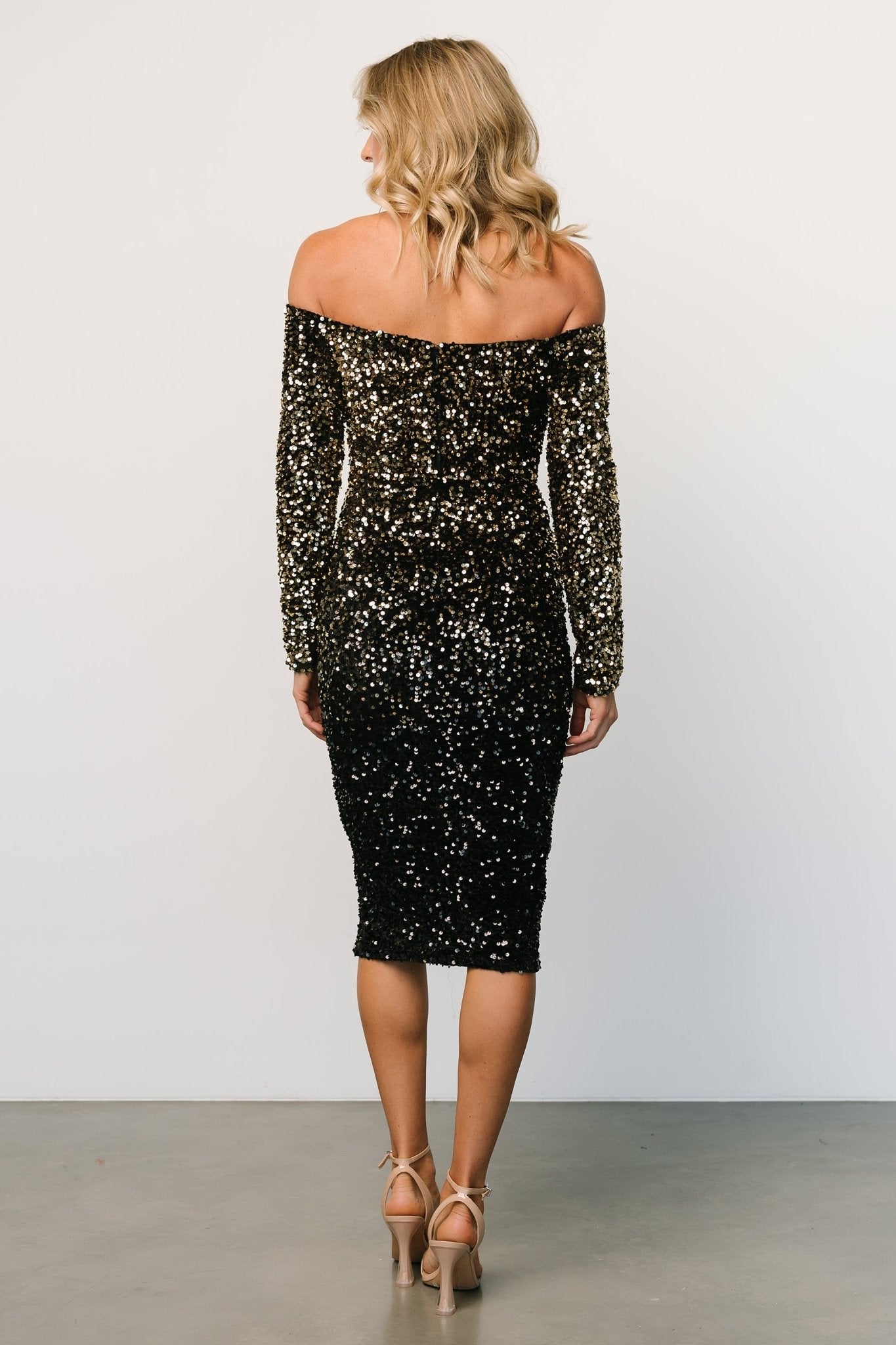 Eclipse Sequin Midi Dress | Black + Gold - Baltic Born