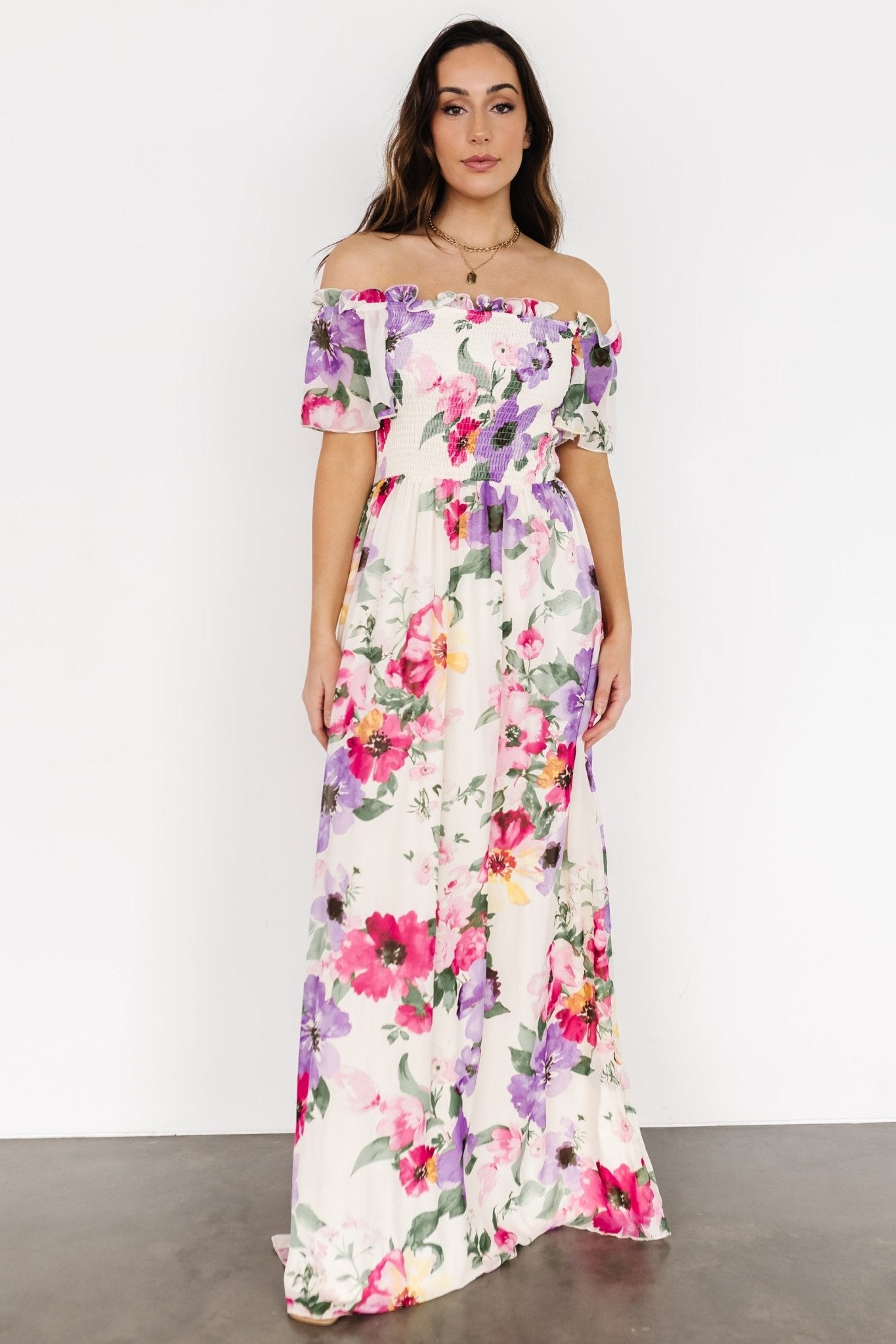 Elina Maxi Dress | Ivory + Pink Multi Floral - Baltic Born