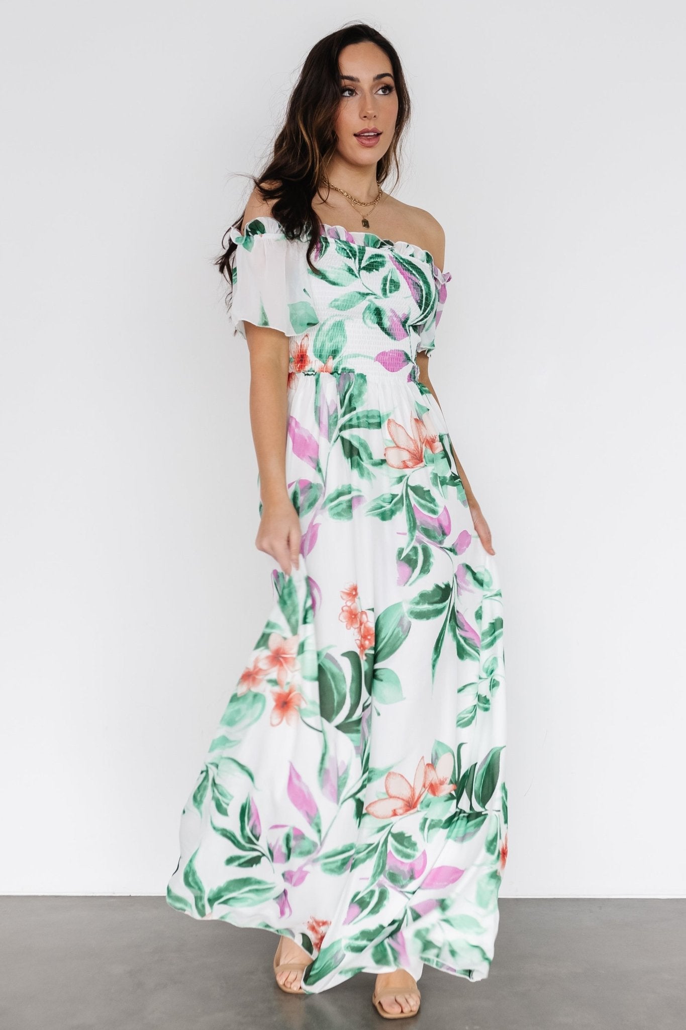 Elina Maxi Dress | White + Green Multi Floral - Baltic Born