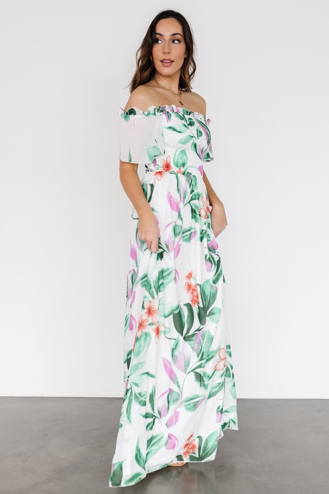 Elina Maxi Dress | White + Green Multi Floral - Baltic Born