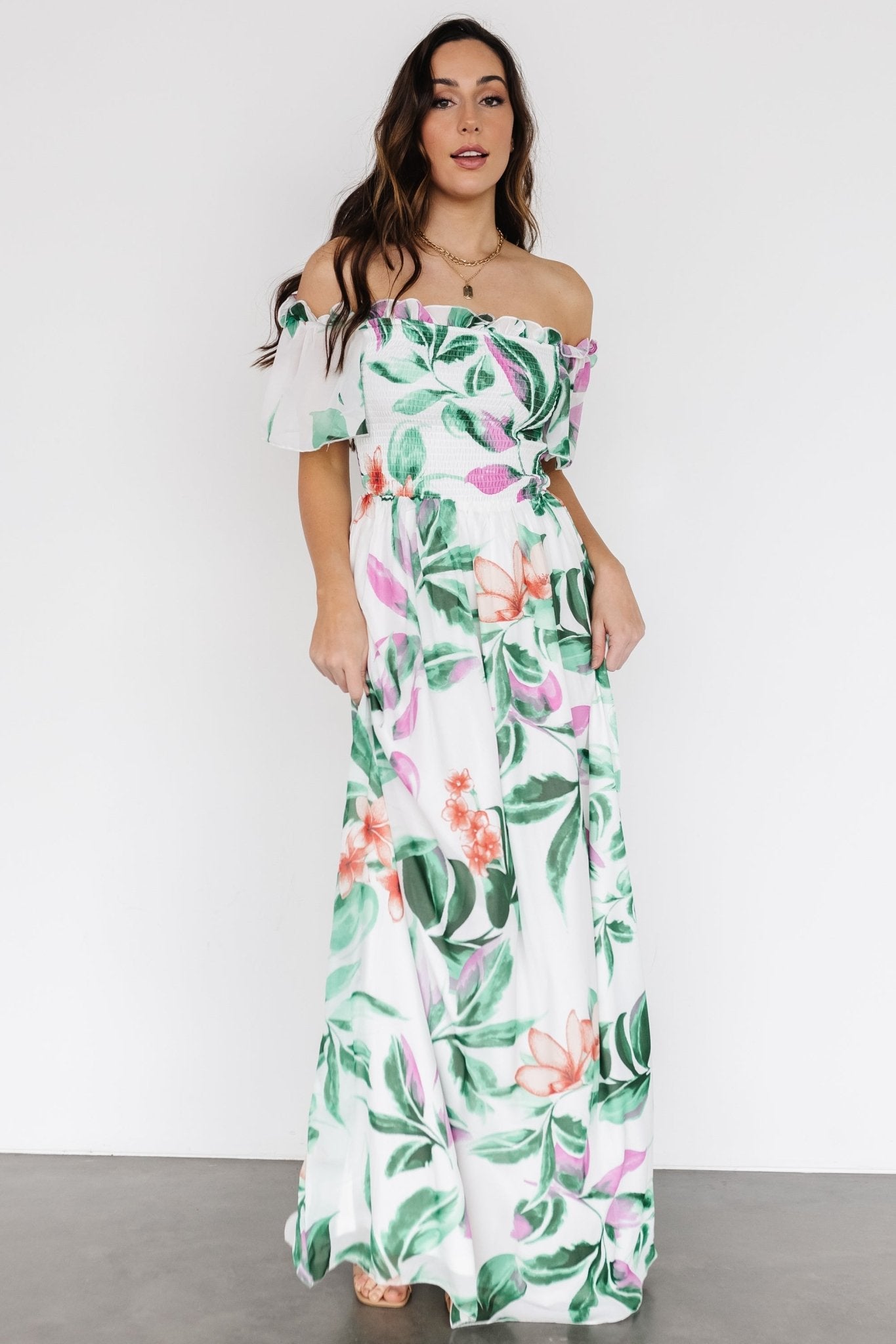 Elina Maxi Dress | White + Green Multi Floral - Baltic Born