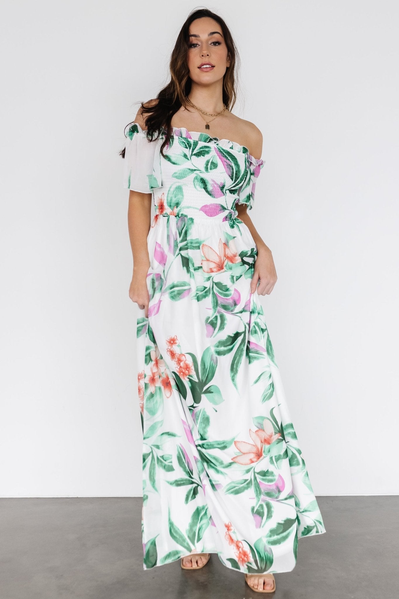 Elina Maxi Dress | White + Green Multi Floral - Baltic Born