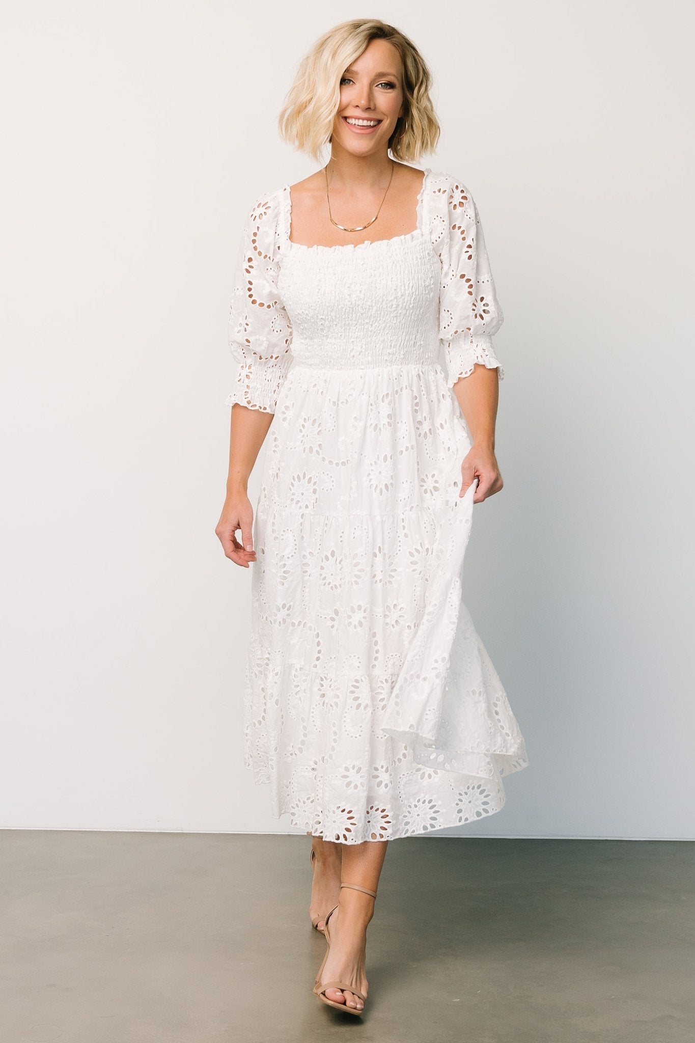 Ella Eyelet Midi Dress | White - Baltic Born