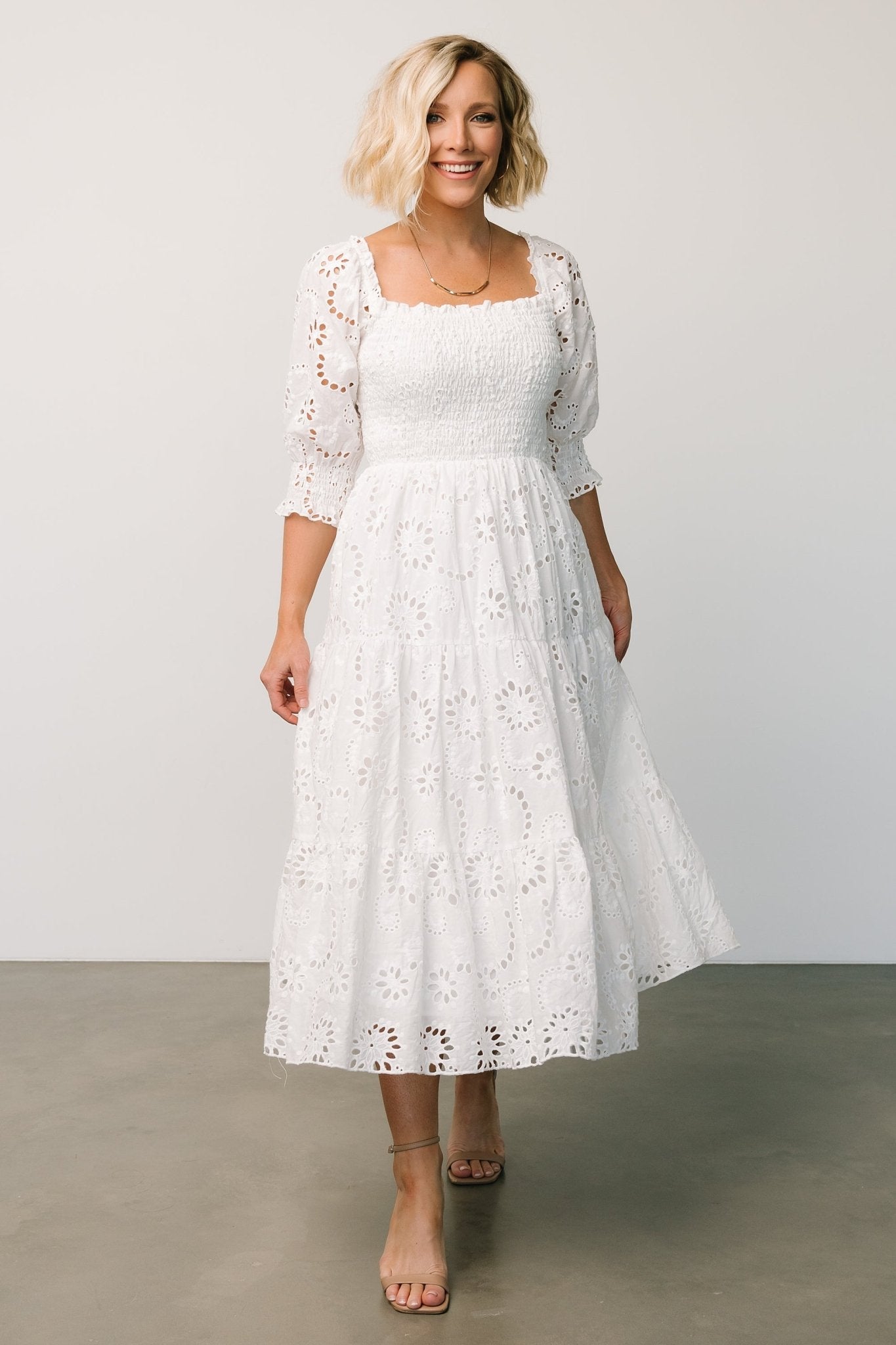 Ella Eyelet Midi Dress | White - Baltic Born