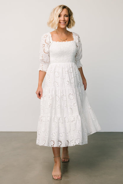 Ella Eyelet Midi Dress | White - Baltic Born