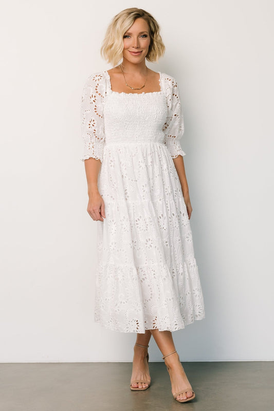 Ella Eyelet Midi Dress | White - Baltic Born