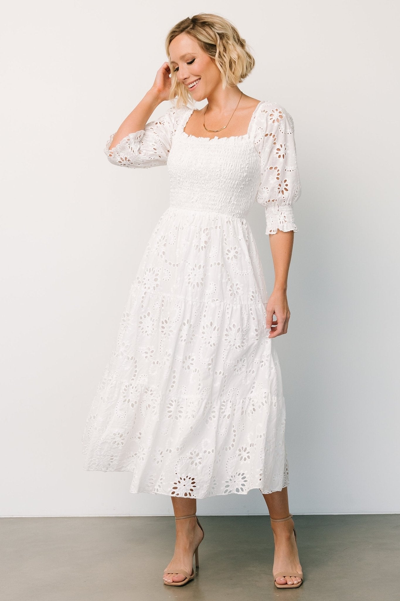 Ella Eyelet Midi Dress | White - Baltic Born