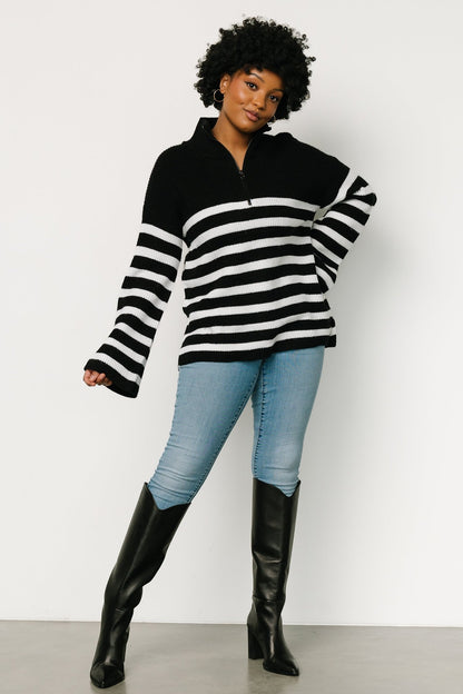 Elmer Striped Half Zip Sweater | Black + White - Baltic Born