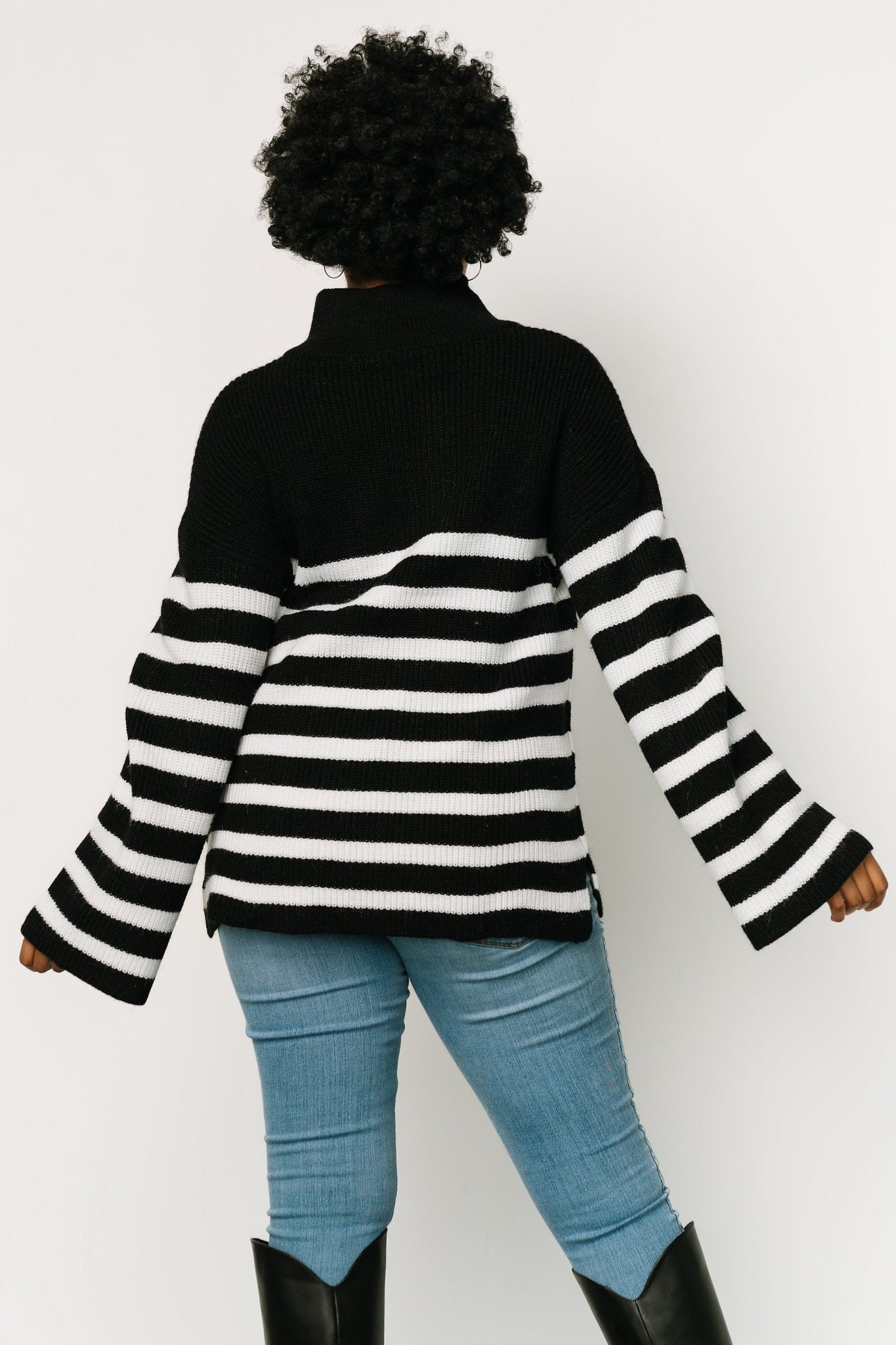 Elmer Striped Half Zip Sweater | Black + White - Baltic Born