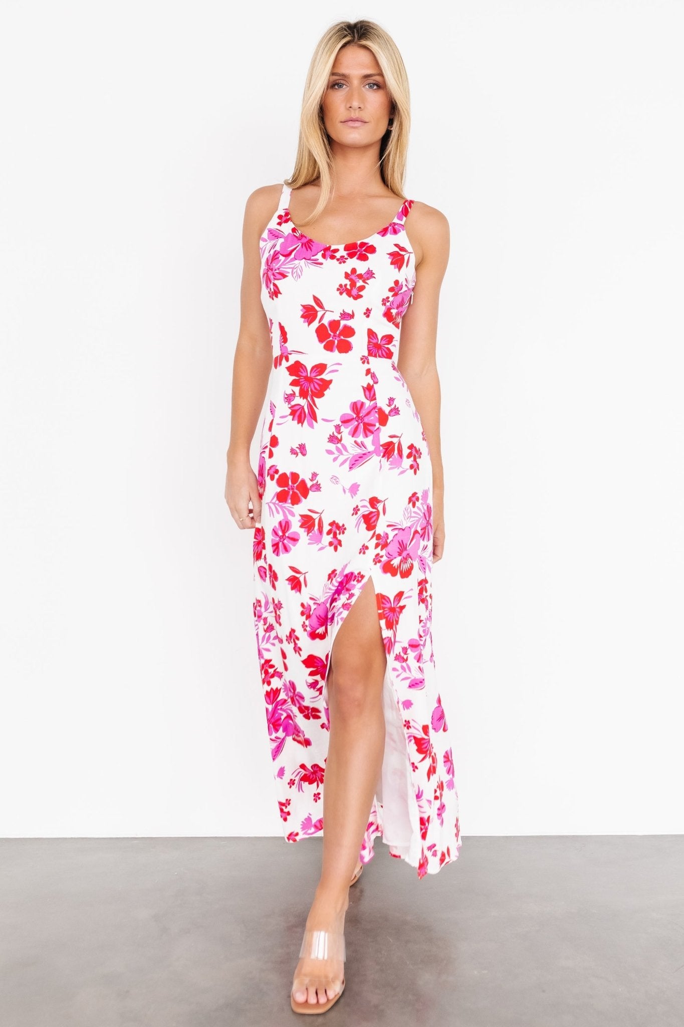 Emaline Open Back Maxi Dress | White + Pink Floral - Baltic Born