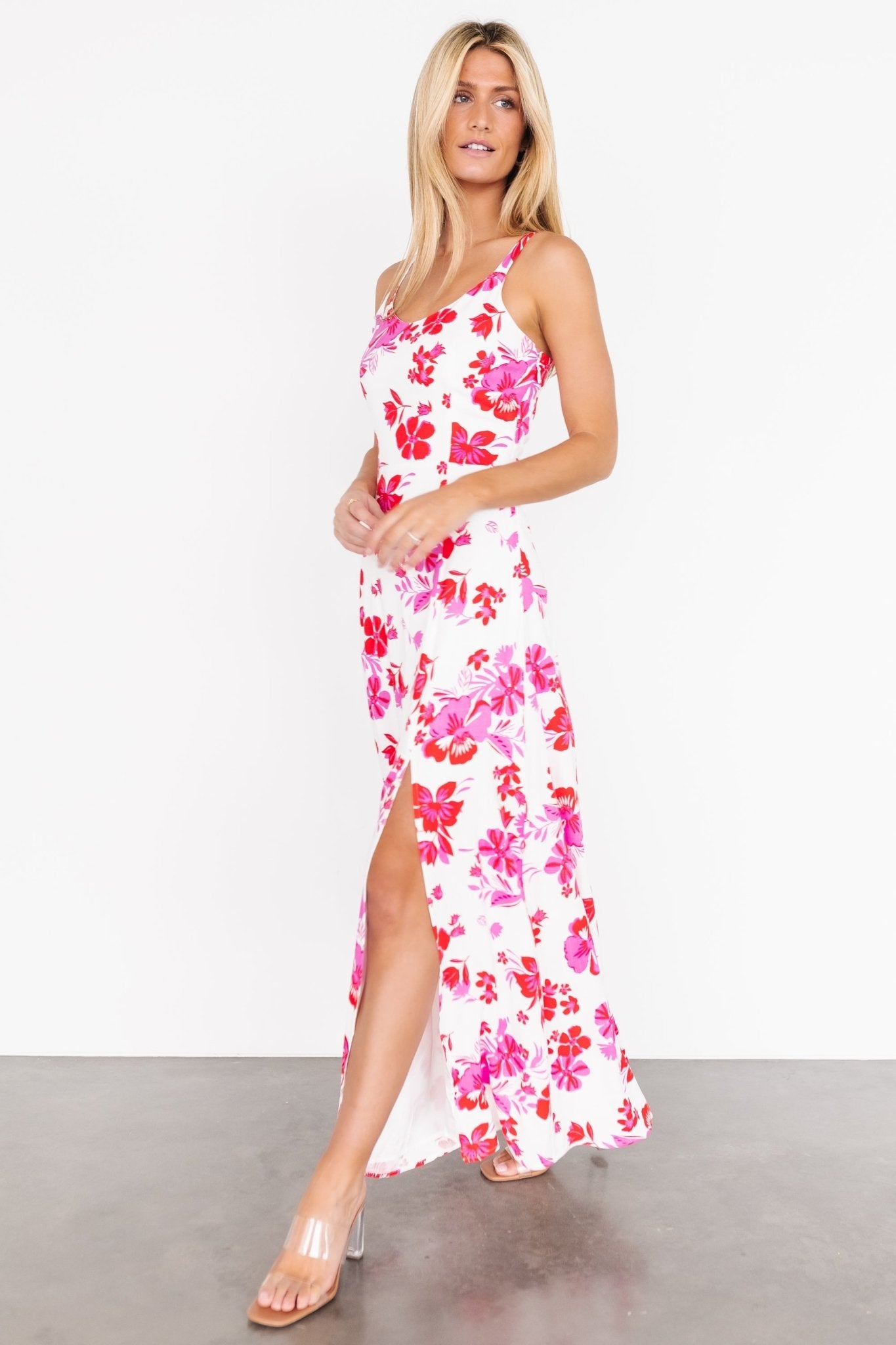 Emaline Open Back Maxi Dress | White + Pink Floral - Baltic Born