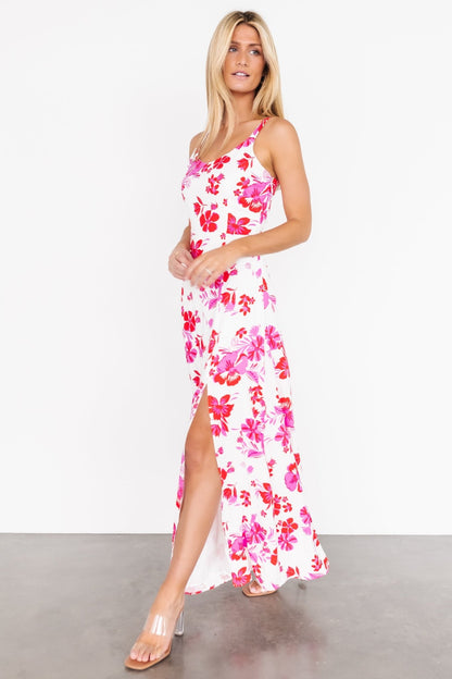 Emaline Open Back Maxi Dress | White + Pink Floral - Baltic Born