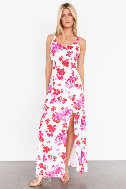 Emaline Open Back Maxi Dress | White + Pink Floral - Baltic Born