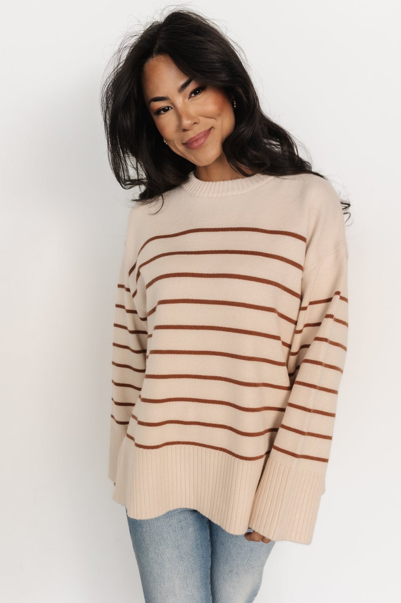 Emerson Stripe Knit Sweater | Beige + Camel - Baltic Born