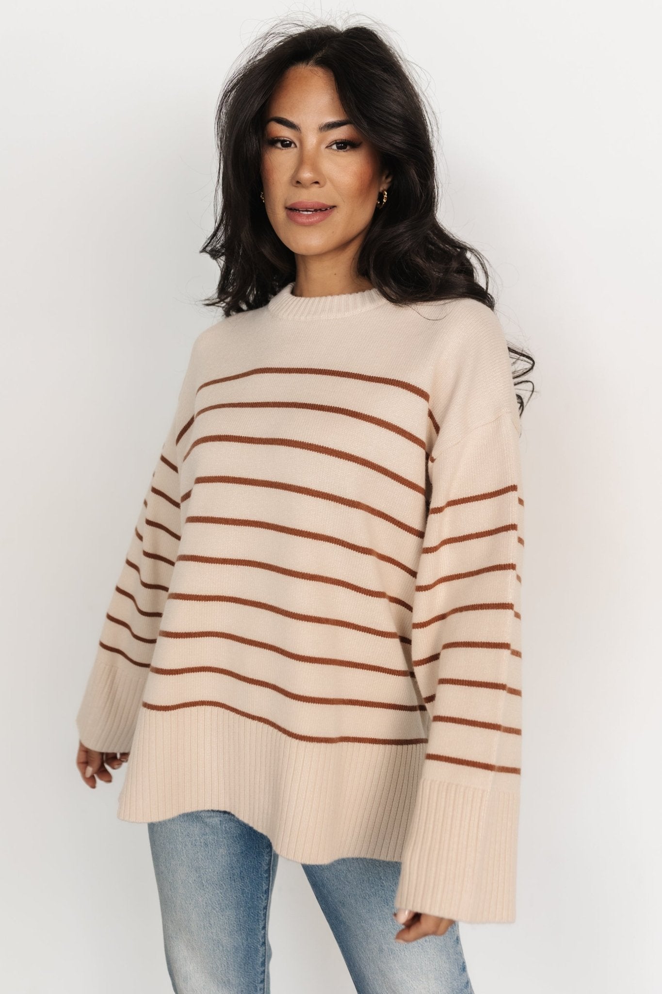 Emerson Stripe Knit Sweater | Beige + Camel - Baltic Born