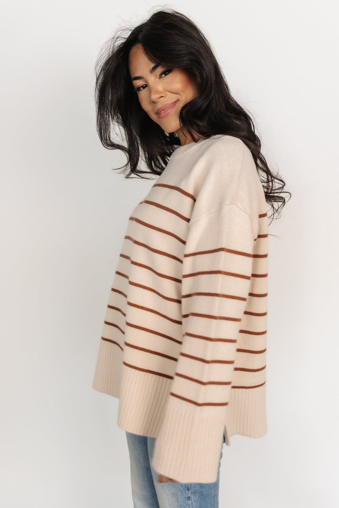 Emerson Stripe Knit Sweater | Beige + Camel - Baltic Born