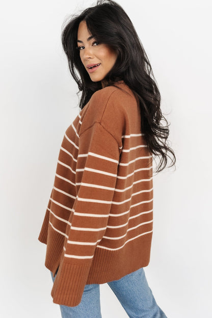 Emerson Stripe Knit Sweater | Dark Camel + Ivory - Baltic Born