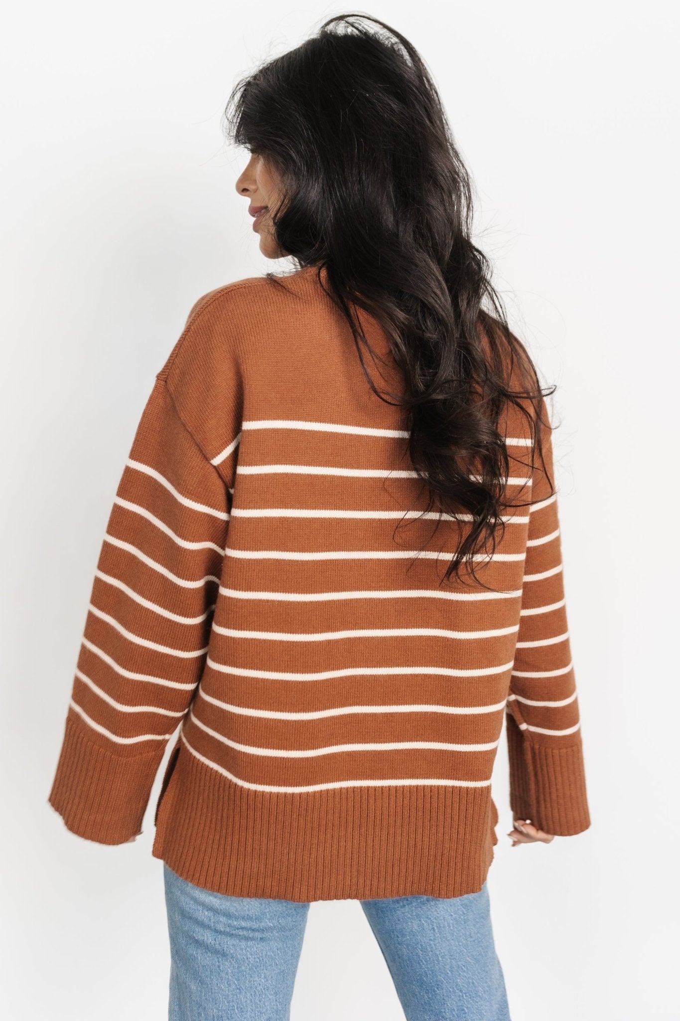 Emerson Stripe Knit Sweater | Dark Camel + Ivory - Baltic Born