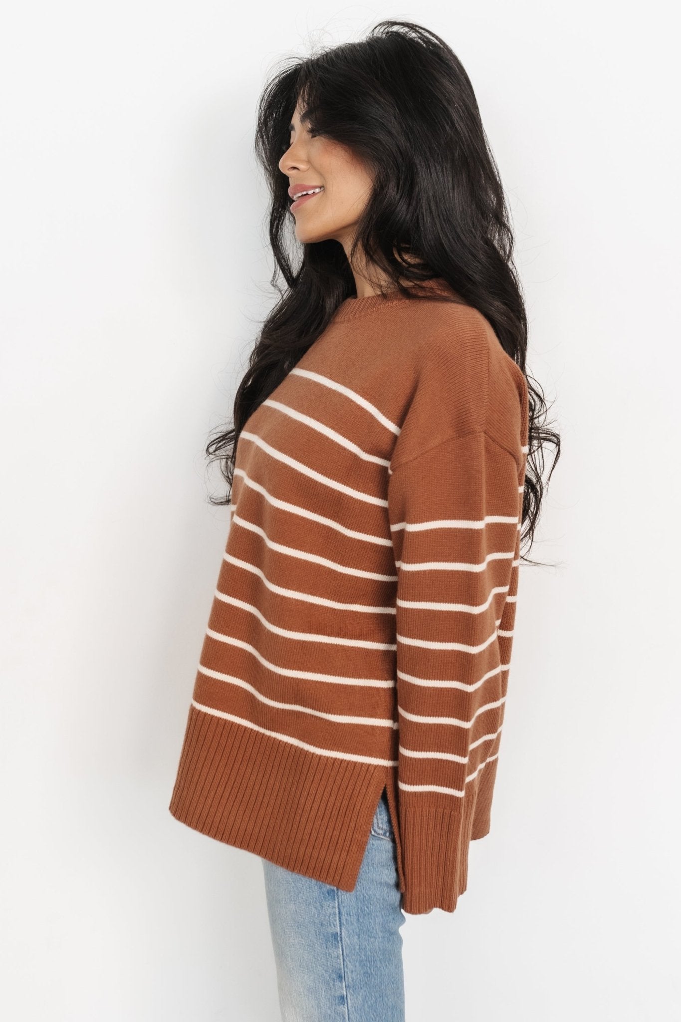 Emerson Stripe Knit Sweater | Dark Camel + Ivory - Baltic Born