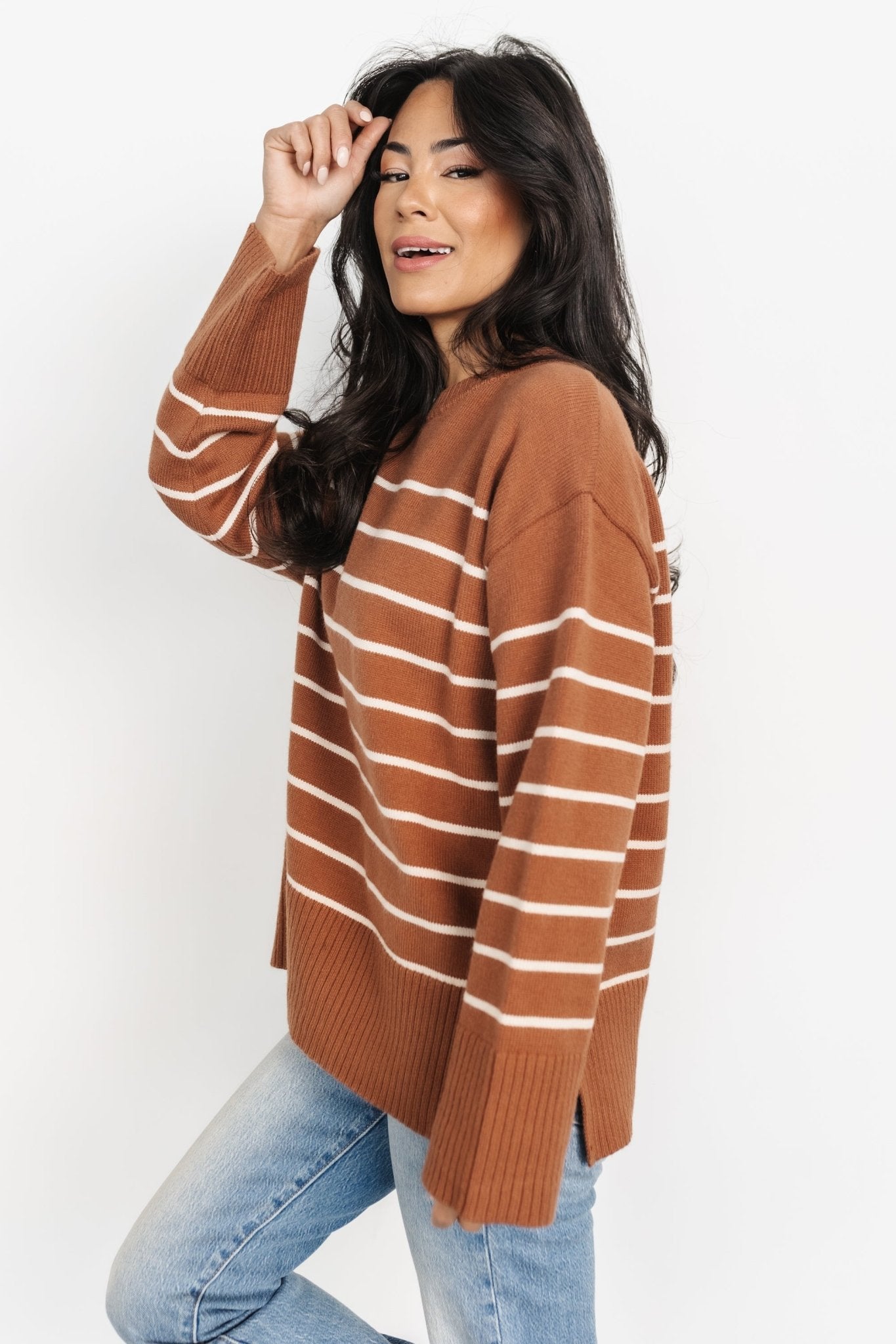 Emerson Stripe Knit Sweater | Dark Camel + Ivory - Baltic Born