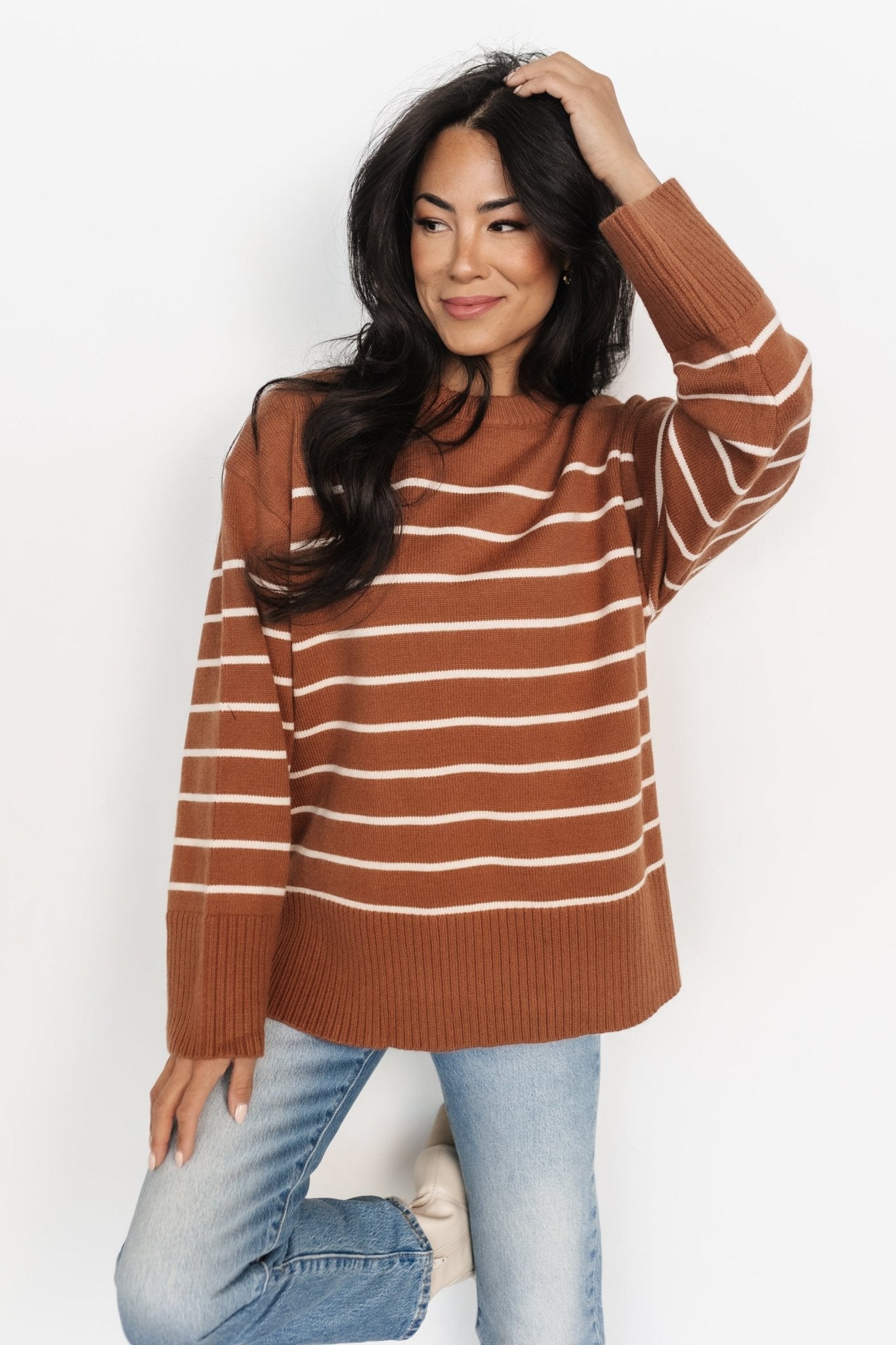 Emerson Stripe Knit Sweater | Dark Camel + Ivory - Baltic Born