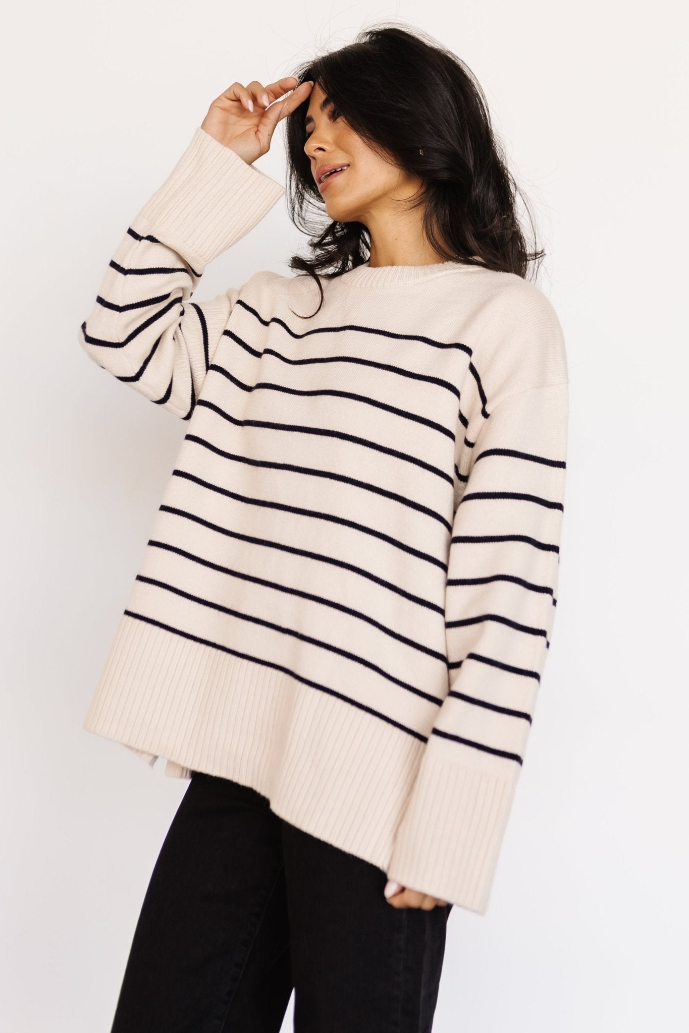 Emerson Stripe Knit Sweater | Ivory + Black - Baltic Born