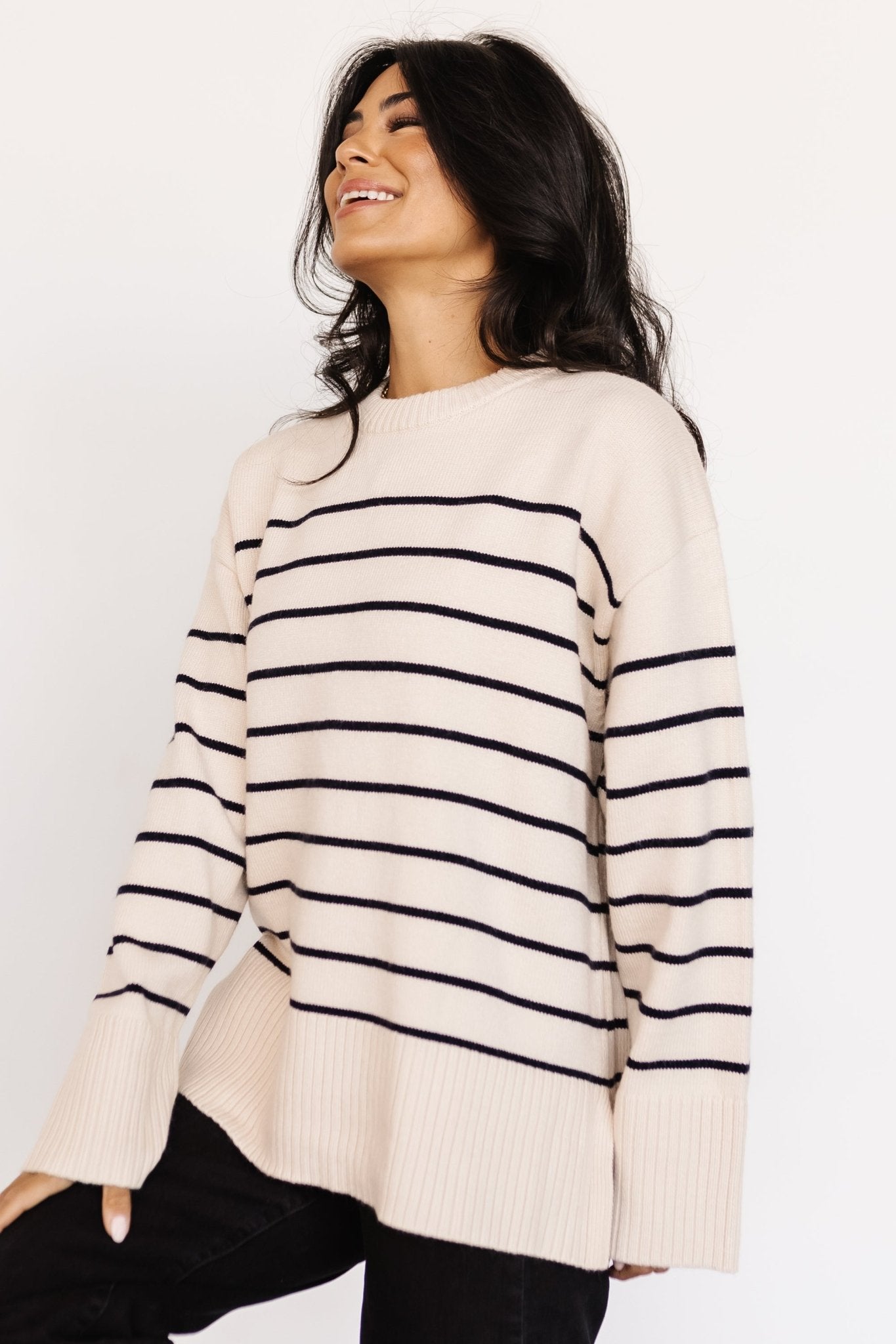 Emerson Stripe Knit Sweater | Ivory + Black - Baltic Born