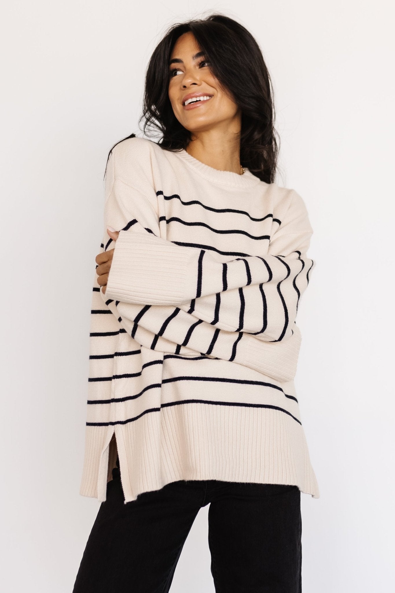 Emerson Stripe Knit Sweater | Ivory + Black - Baltic Born