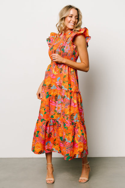 Emily Smocked Tier Dress | Orange Floral - Baltic Born