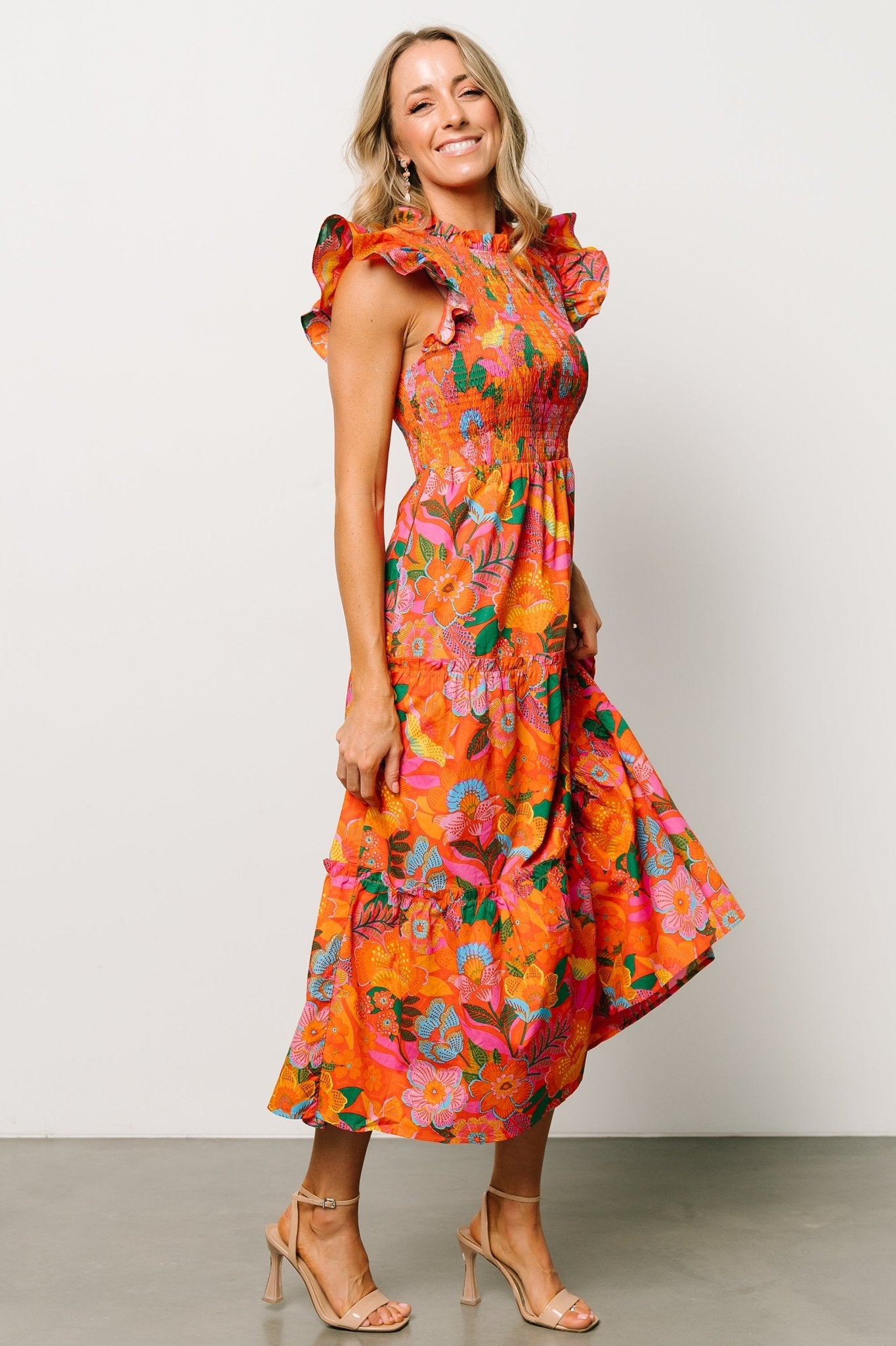 Emily Smocked Tier Dress | Orange Floral - Baltic Born