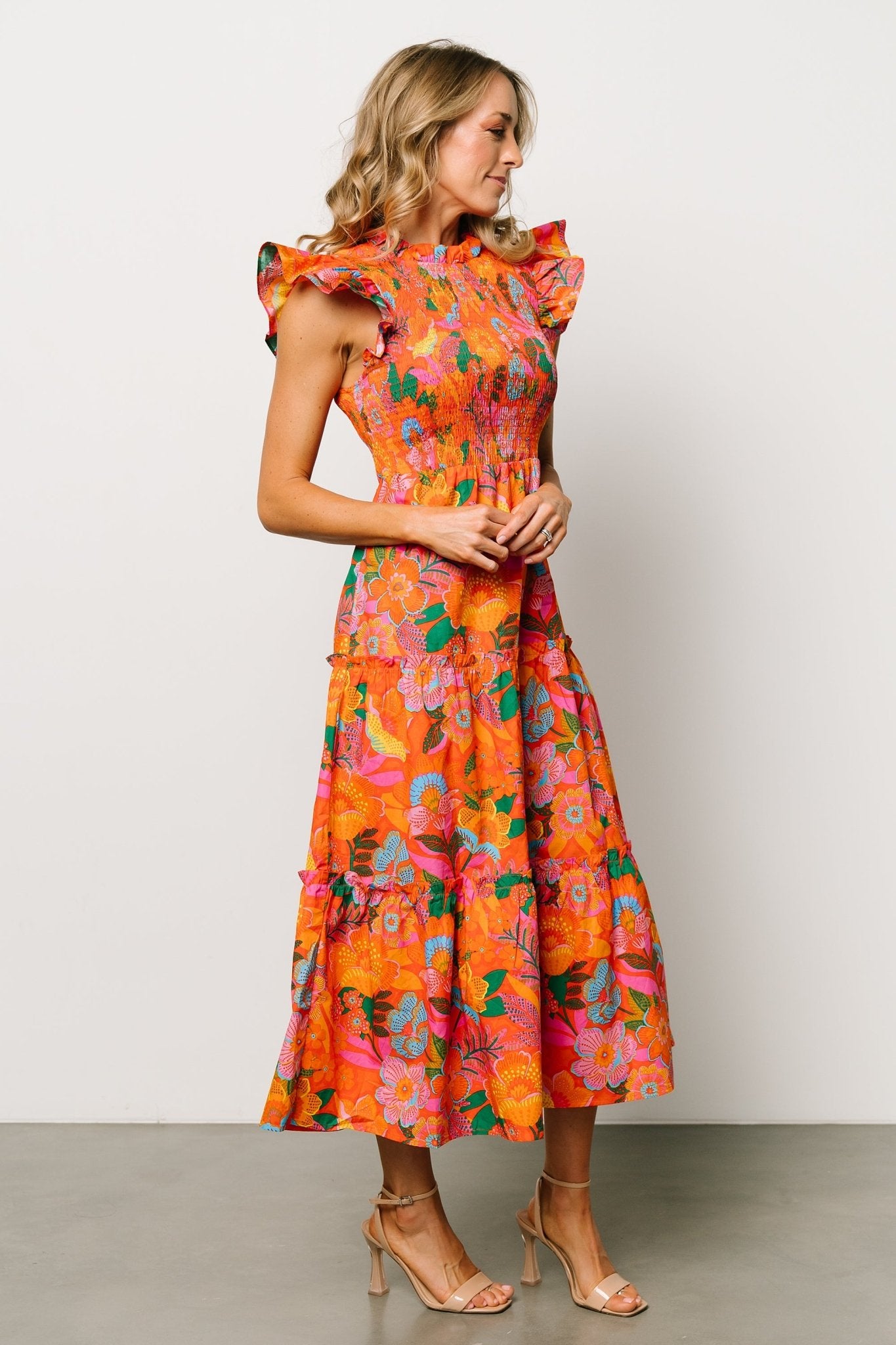 Emily Smocked Tier Dress | Orange Floral - Baltic Born